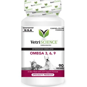 VetriScience Omega 3, 6, 9 Softgels Supplement for Cats & Dogs, 90 count