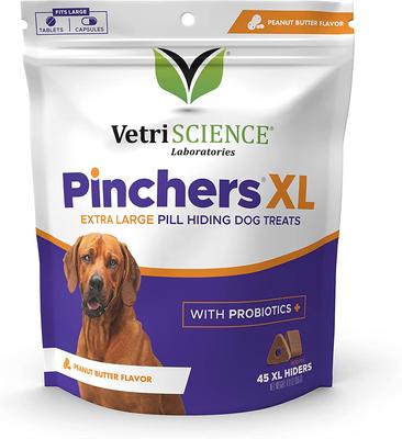 Show full view: VetriScience Pinchers Pill-Hiding Probiotic Peanut Butter Flavor Treats Dog Treats, Chew, Peanut Butter Flavor, X-Large, 45 count slide 1 of 8