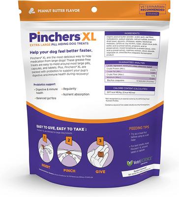 Show full view: VetriScience Pinchers Pill-Hiding Probiotic Peanut Butter Flavor Treats Dog Treats, Chew, Peanut Butter Flavor, X-Large, 45 count slide 3 of 8