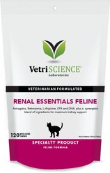 VetriScience Renal Essentials Feline Soft Chews Kidney & Urinary Supplement for Cats, 120 count