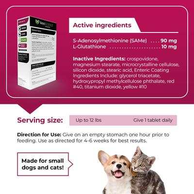 Show full view: VetriScience VETRI SAMe 90 Tablets Liver Supplement for Cats & Dogs, 30 count slide 6 of 8