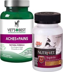 Vet's Best Aches + Pains Dog Supplement, 50 count & Nutri-Vet Aspirin for Medium & Large Dogs Chewables, 75 count