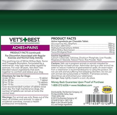 Show full view: Vet's Best Aches + Pains Dog Supplement, 50 count & Nutri-Vet Aspirin for Medium & Large Dogs Chewables, 75 count slide 3 of 5