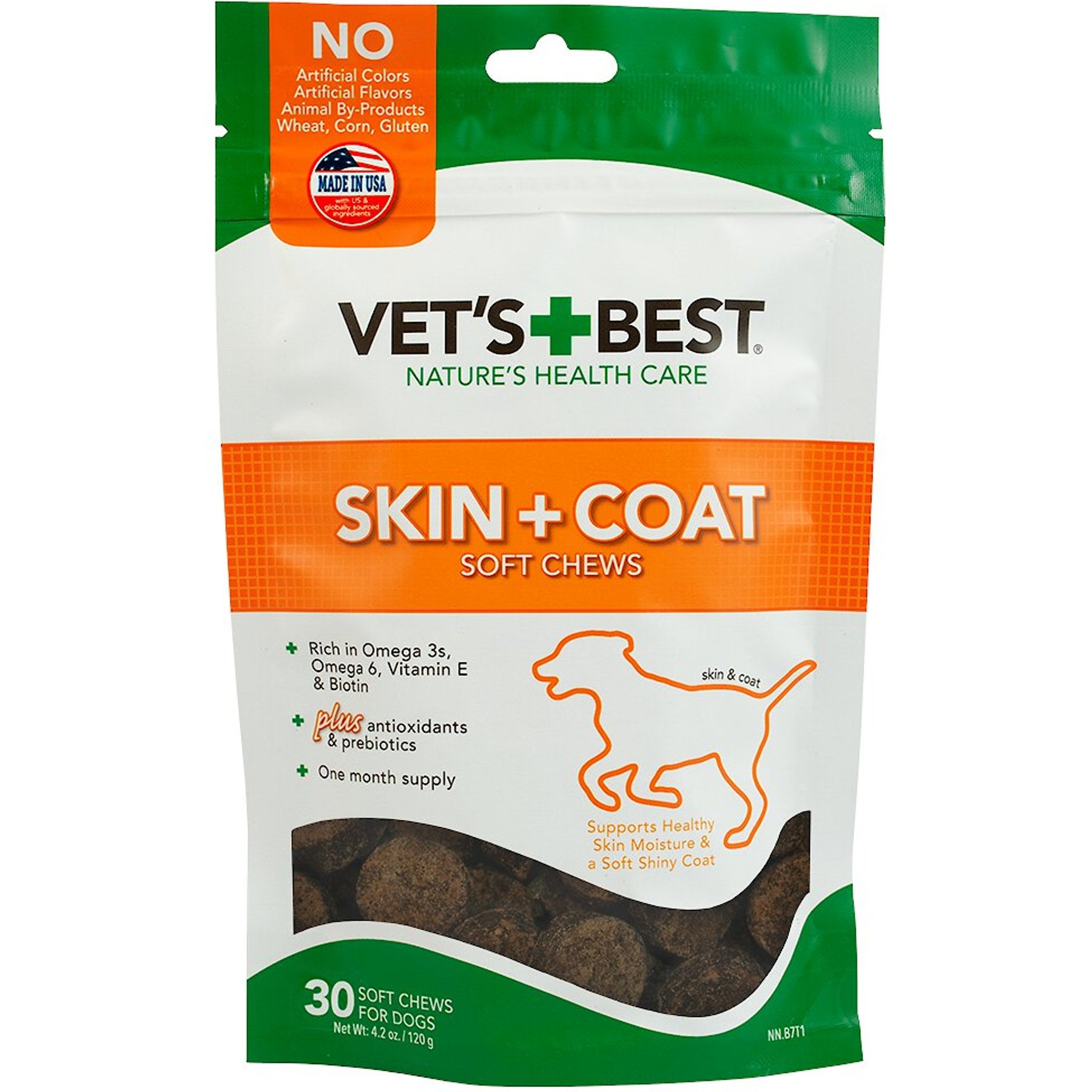 Vet's Best Chicken Flavored Soft Chews Skin & Coat Supplement for Dogs, 30 count