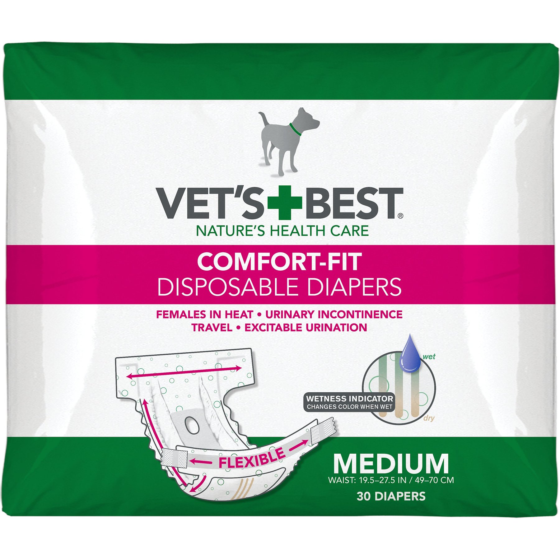 Vet's Best Comfort-Fit Disposable Female Dog Diapers, Medium: 19.5 to 27.5-in waist, 30 count