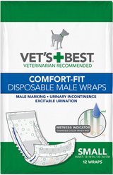 Vet's Best Comfort-Fit Disposable Male Dog Wraps, Small: 12 to 18-in waist, 12 count