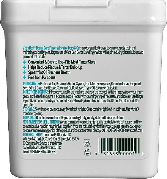 Vet's Best Dental Care Finger Wipes Dog & Cat Dental Wipes