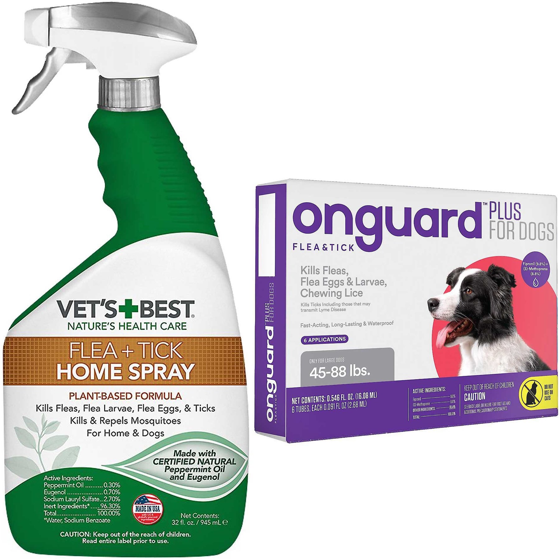 Vet's Best Dog Flea + Tick Home Spray, 32-oz bottle + Onguard Flea & Tick Spot Treatment for Dogs, 45-88 lbs, 6 Doses (6-mos. supply)