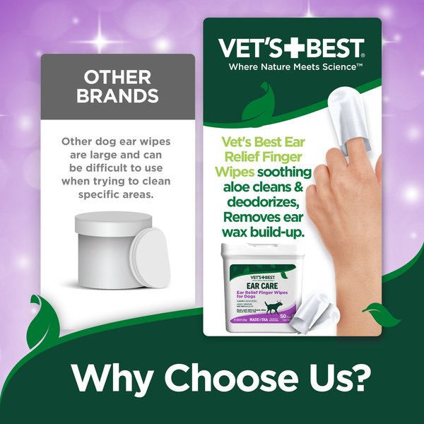 Show full view: Vet's Best Ear Relief Finger Dog Wipes, 50 count slide 4 of 8