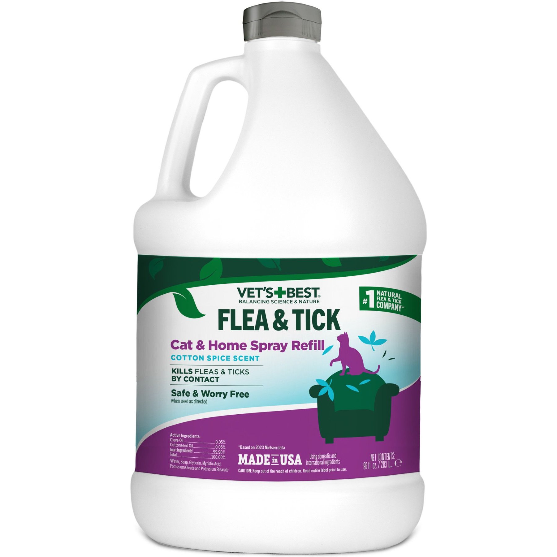 Vet's Best Flea & Tick Cat & Home Cotton Spice Scent Natural Refill Spray for Cats, 96-fl oz bottle