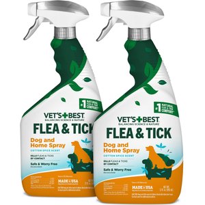 Vet's Best Flea & Tick Cotton Spice Scented Natural Home Spray for Dogs, 64-fl oz bottle, case of 2