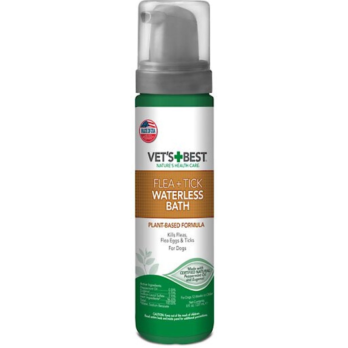 Vet's Best Flea & Tick Prevention Waterless Bath Natural Dog Shampoo, 8-fl oz bottle