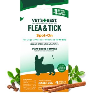 Vet's Best Flea & Tick Spot Treatment for Dogs, 16-40 lbs, 4 Doses (4-mos. supply)