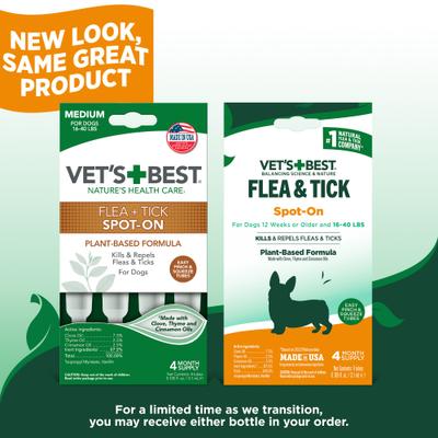 Show full view: Vet's Best Flea & Tick Spot Treatment for Dogs, 16-40 lbs, 4 Doses (4-mos. supply) slide 3 of 11