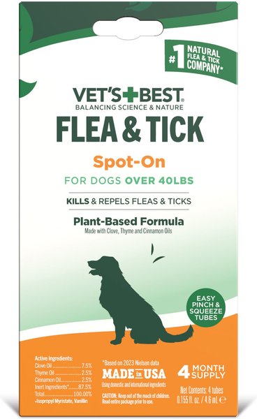 VET S BEST Flea Tick Spot Treatment for Dogs Over 40 lbs 4 Doses 4 mos. supply Chewy