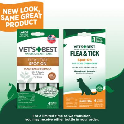 Show full view: Vet's Best Flea & Tick Spot Treatment for Dogs, Over 40 lbs, 4 Doses (4-mos. supply) slide 3 of 12