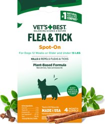 Vet's Best Flea & Tick Spot Natural Treatment for Dogs, Under 15 lbs, 4 Doses (4-mos. supply)