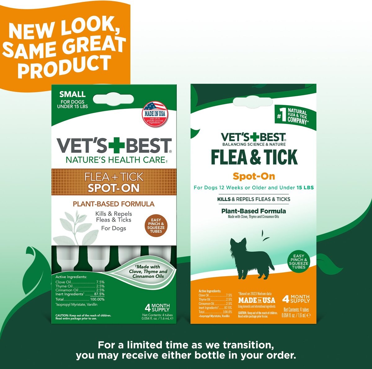 Vet's Best Flea & Tick Spot Natural Treatment for Dogs, Under 15 lbs