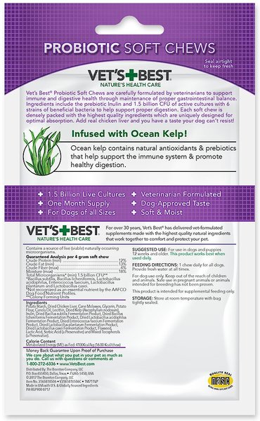 Show full view: Vet's Best Probiotic Chicken Flavored Soft Chews Digestive Supplement for Dogs, 30 count slide 2 of 11