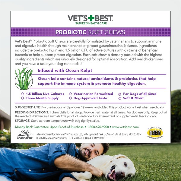 Show full view: Vet's Best Probiotic Chicken Flavored Soft Chews Digestive Supplement for Dogs, 30 count slide 8 of 11