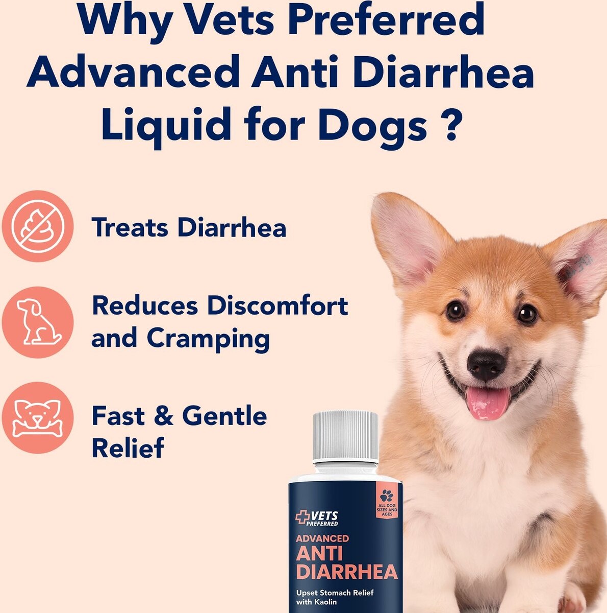 VETS PREFERRED Advanced Medication for Diarrhea for Dogs, 8-fl oz