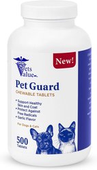 Vets Value Guard Brewer's Yeast & Garlic Flavored Chewable Tablets Skin & Coat Supplement for Dogs & Cats, 500 count