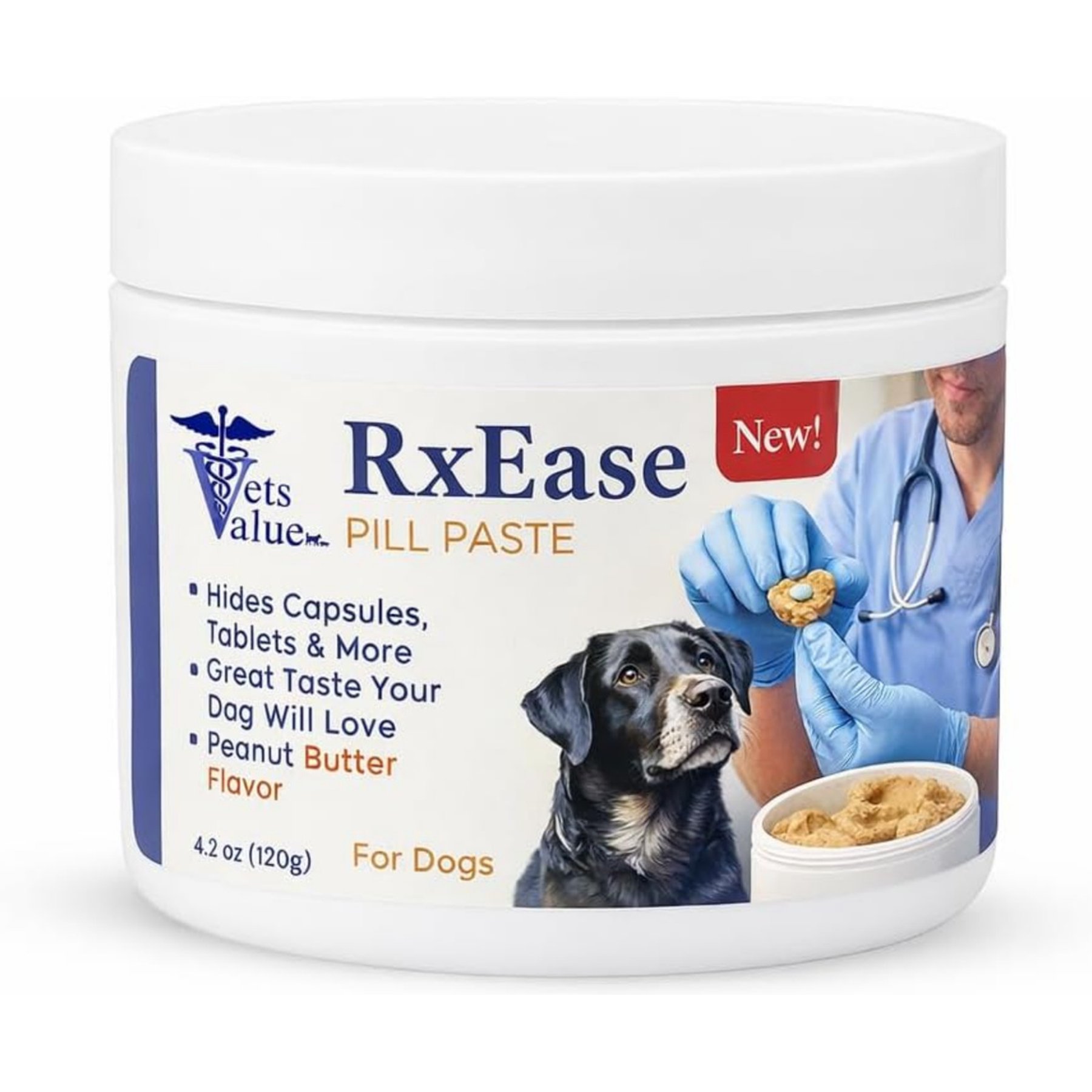 Vets Value RxEase Pill Paste Peanut Butter Flavor Medication for Dogs, 4.2-oz jar