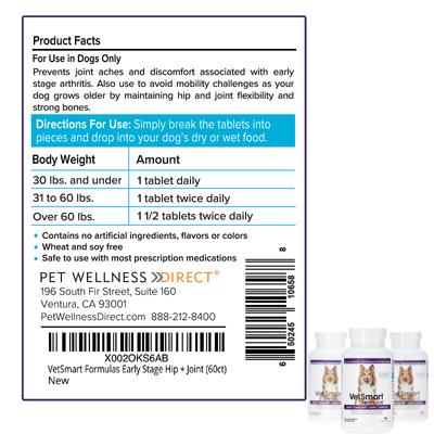 Show full view: VetSmart Formulas Early Stage Chewable Tablet Joint Supplement for Dogs, 60 count slide 6 of 10