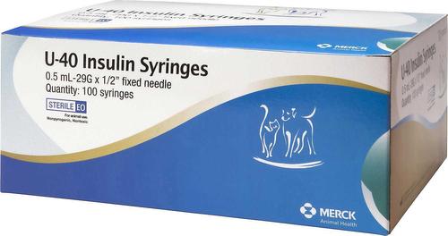 Show full view: Vetsulin Insulin U-40 for Dogs & Cats, 10-mL + Merck Insulin Syringes U-40 29 Gauge x 0.5-in, 0.5 mL, 100 syringes slide 5 of 7