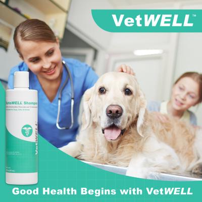 Show full view: VetWELL Ketoconazole Chlorhexidine Skin Infections, Growths, Abrasions, Acne, & Hot Spots Oatmeal & Aloe Mint Scent Medicated Dog & Cat Shampoo, 12-fl oz slide 5 of 6