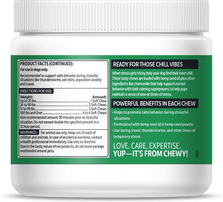 Show full view: Vibeful Calming Hemp Chicken Flavored Soft Chews Calming Supplement for Dogs, 90 Count slide 3 of 10
