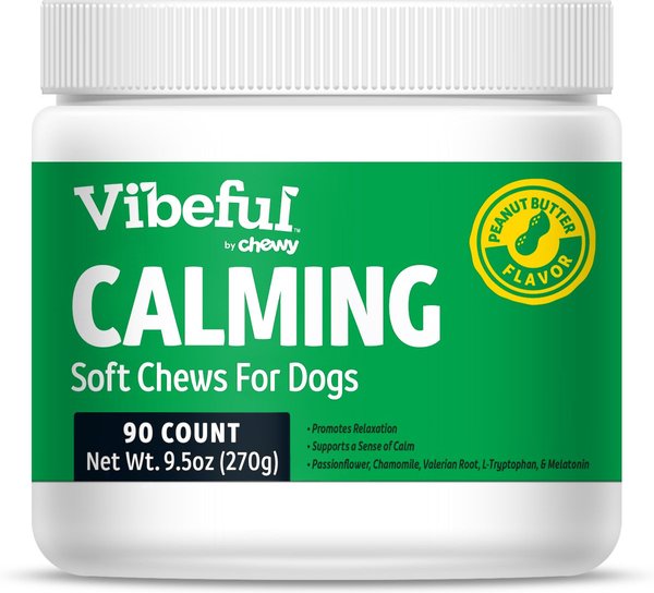Show full view: Vibeful Calming Melatonin Peanut Butter Flavored Soft Chews Calming Supplement for Dogs, 90-Count slide 1 of 9