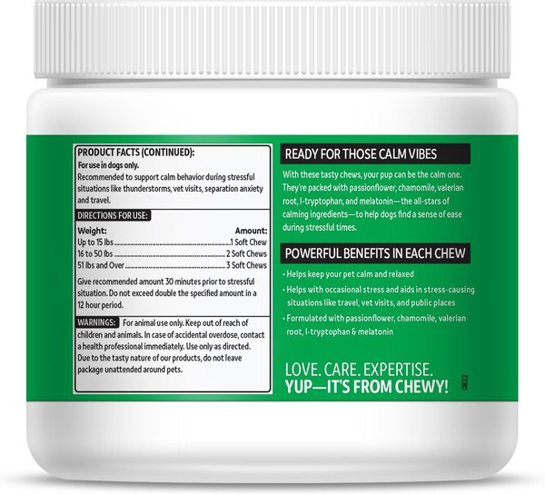Show full view: Vibeful Calming Melatonin Peanut Butter Flavored Soft Chews Calming Supplement for Dogs, 90-Count slide 2 of 9