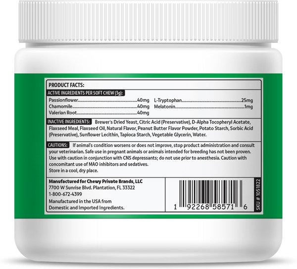 Show full view: Vibeful Calming Melatonin Peanut Butter Flavored Soft Chews Calming Supplement for Dogs, 90-Count slide 3 of 9