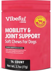 Vibeful Mobility & Joint Health Beef Flavored Soft Chews Glucosamine Joint Supplement for Dogs, 14 count