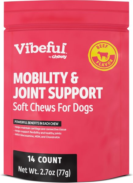 Show full view: Vibeful Mobility & Joint Health Beef Flavored Soft Chews Glucosamine Joint Supplement for Dogs, 14 count slide 1 of 8