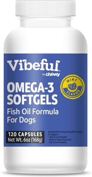 Show full view: Vibeful Omega-3 Fish Oil Formula Softgels Skin & Coat Supplement for Dogs, 120 count slide 1 of 9
