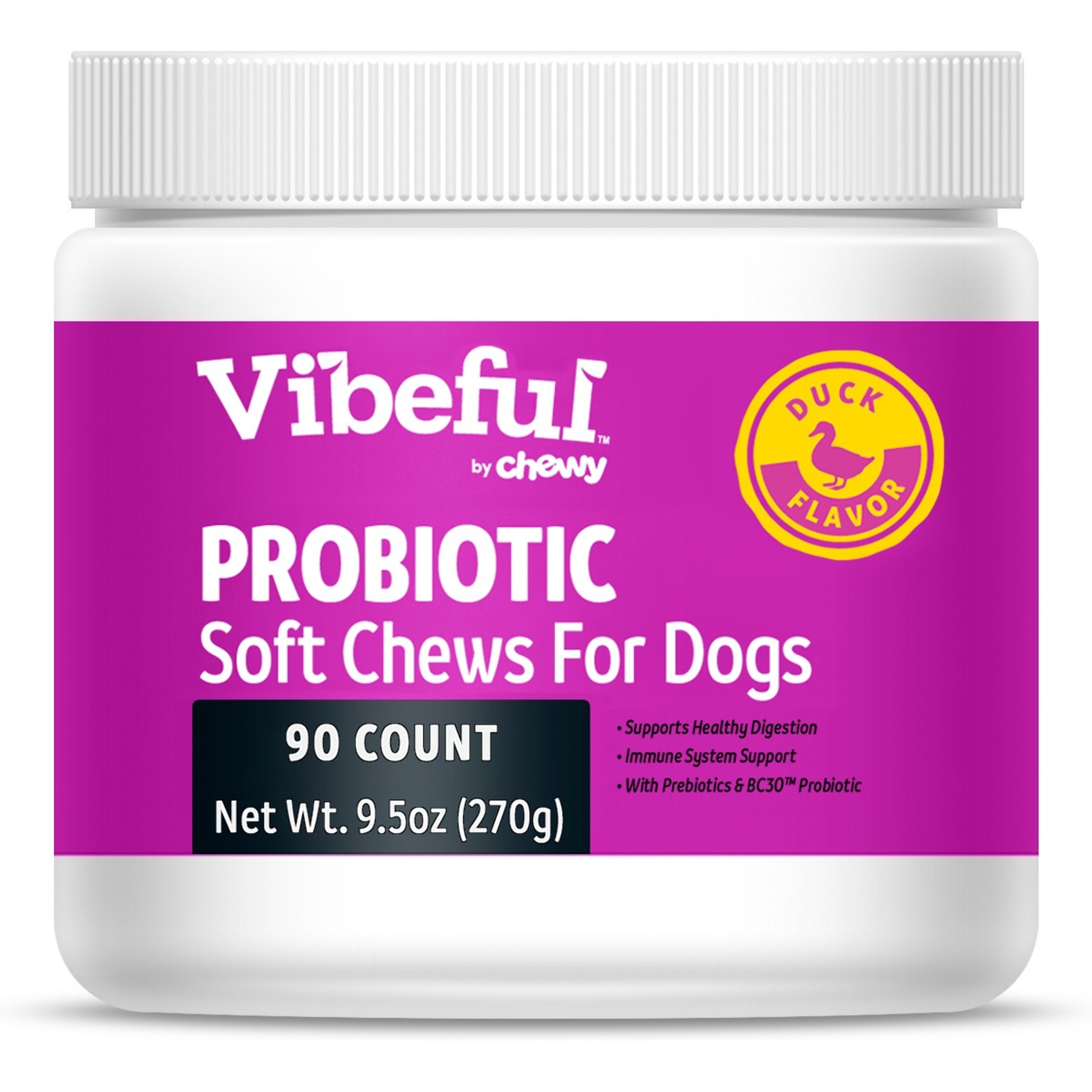 Vibeful Probiotic Bites Duck Flavored Soft Chews Digestive Supplement for Dogs, 90-Count