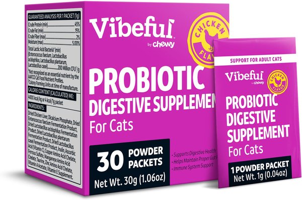 Show full view: Vibeful Probiotic Gastrointestinal Support Powder Digestive Supplement for Cats, 30 count slide 3 of 10