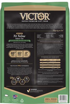 Show full view: VICTOR Grain-Free Fit Feline Indoor Chicken & Duck Meal Healthy Weight Dry Cat Food, 15-lb bag slide 3 of 9