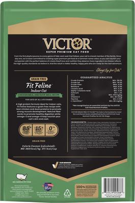 Show full view: VICTOR Grain-Free Fit Feline Indoor Chicken & Duck Meal Healthy Weight Dry Cat Food, 5-lb bag slide 3 of 9