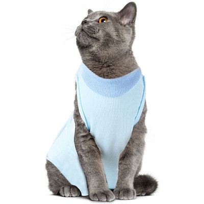 Vila Vila Breathable Onesie Cat Neuter & Spay Post Surgery Recovery Suit Collar Cone Alternative for Small Pet, Blue, 13.5-in chest, 12-in back length