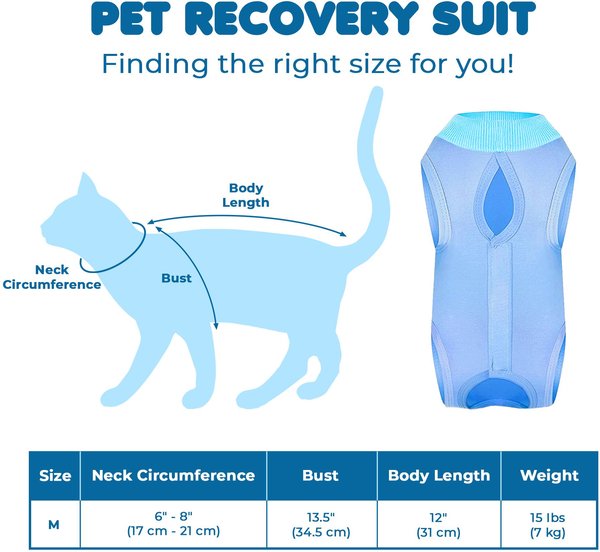 Show full view: Vila Breathable Onesie Cat Neuter & Spay Post Surgery Recovery Suit Collar Cone Alternative for Small Pet, Blue, Medium slide 3 of 4