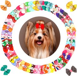 Vila Cute Ribbon Bows Elastic Rubber Band Hair Ties Dog & Cat Grooming Accessories, 60 count