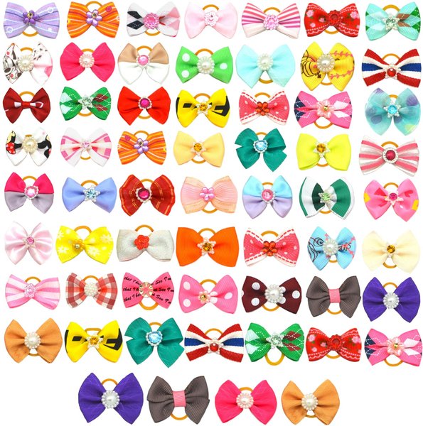 Show full view: Vila Cute Ribbon Bows Elastic Rubber Band Hair Ties Dog & Cat Grooming Accessories, 60 count slide 2 of 5