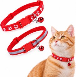 Vila Reflective Adjustable Nylon Buckle Cat Collar with Bell, Red, Small: 7.9 to 12.6-in neck, 0.39-in wide, 2 count