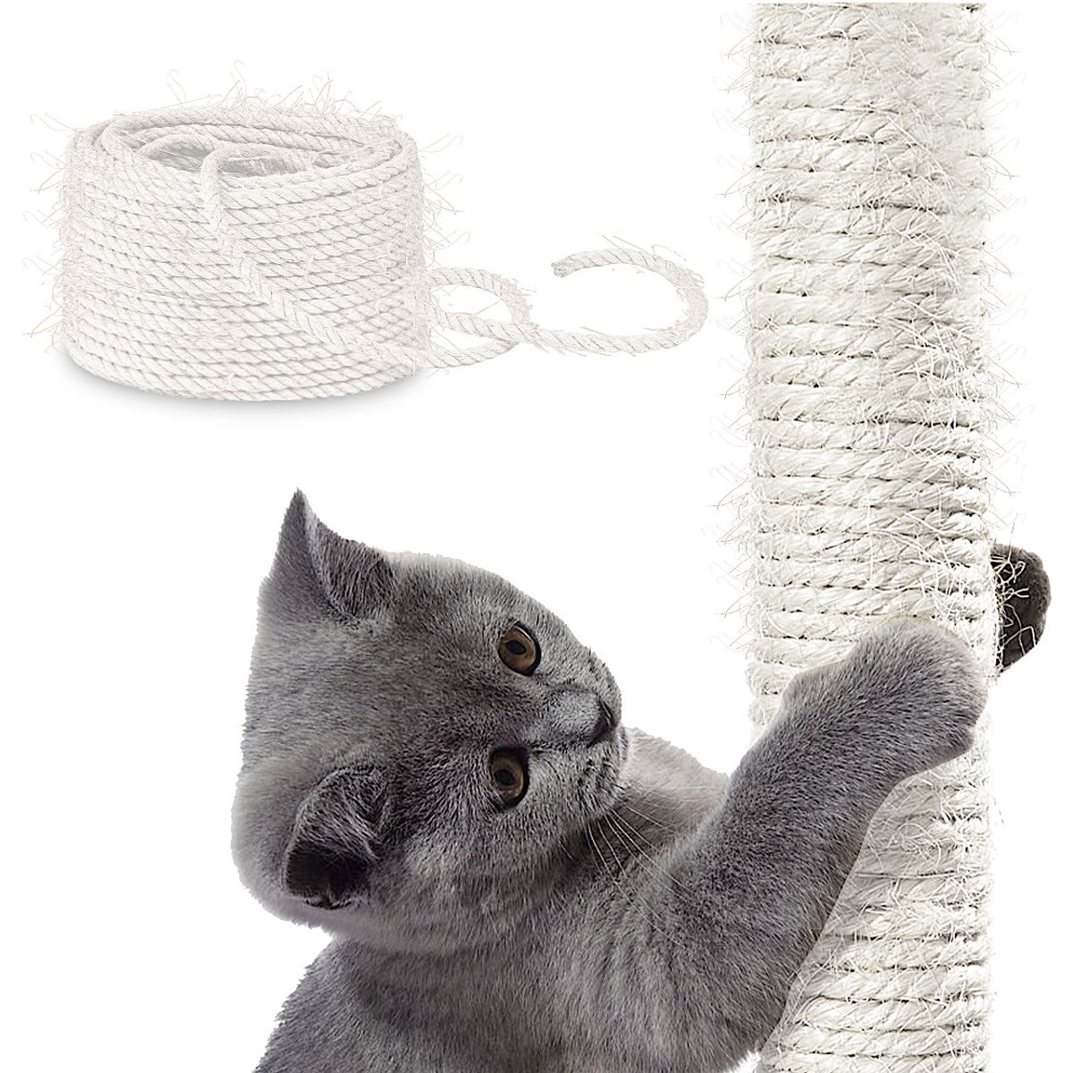 Vila Sisal Twine Cat Tree Tower & Scratching Post Replacement Rope, White, 0.3-in x 33-ft