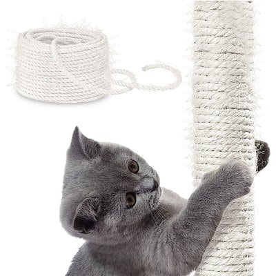 Vila Vila Sisal Twine Cat Tree Tower & Scratching Post Replacement Rope, White, 0.3-in x 33-ft