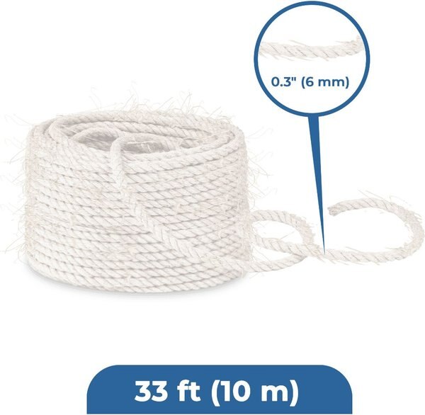 Vila Sisal Twine Cat Tree Tower & Scratching Post Replacement Rope, White, 0.3-in x 33-ft