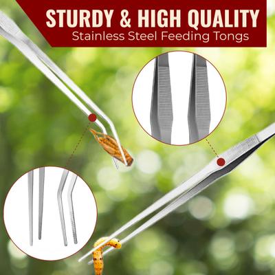 Show full view: Vila Snake & Bearded Dragon Stainless Steel Reptile Feeding Tongs, Aquarium Long Tweezers, 2 count slide 4 of 6